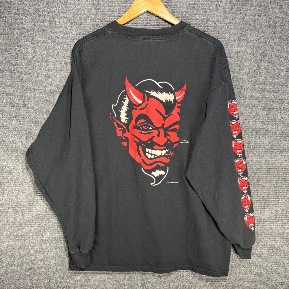 VTG Y2K Fashion Victim Handsome Red Devil Long Sleeve T-Shirt Black Mens 2XL